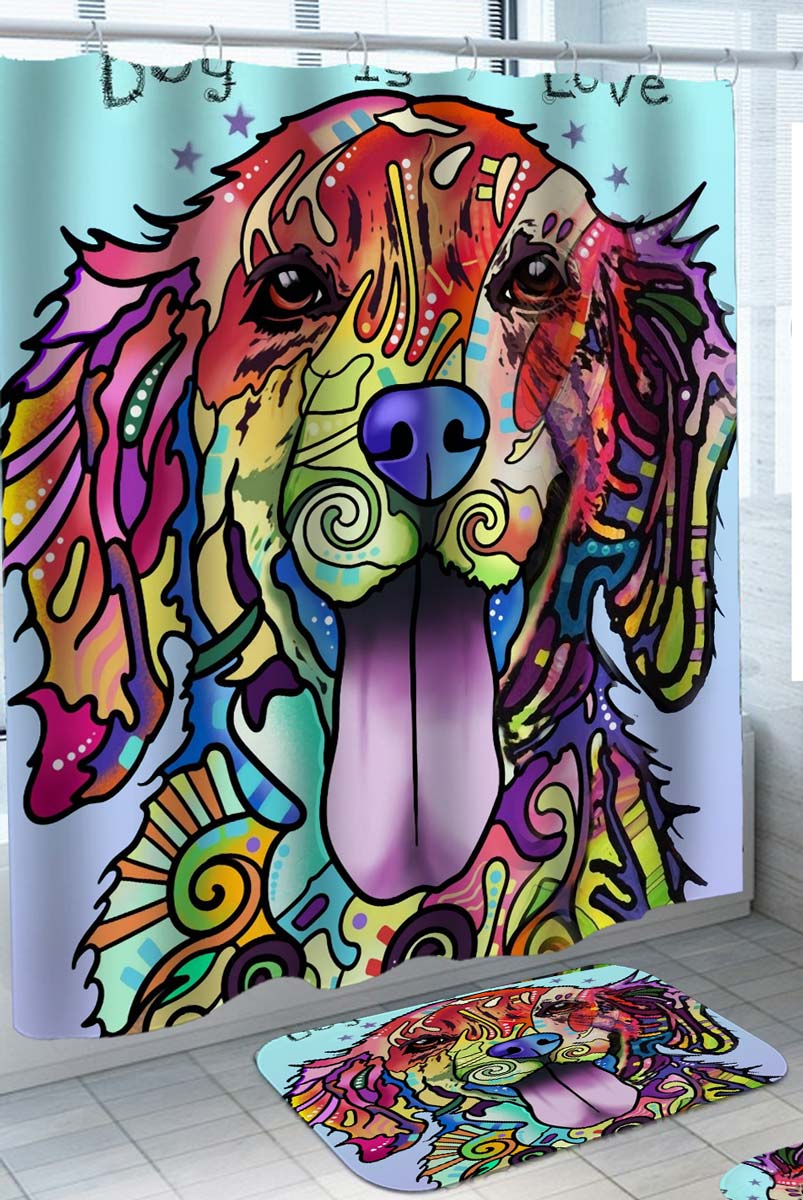 Dog Shower Curtain with Colorful Art Dog is Love