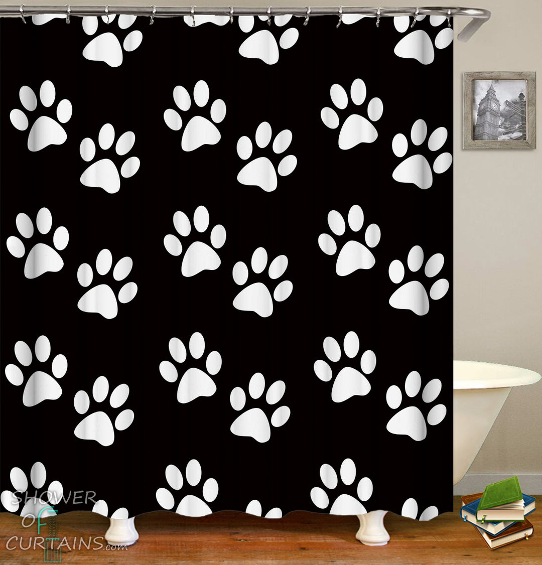 Dog Shower Curtain of White Dogs’ Paws Shower Curtain