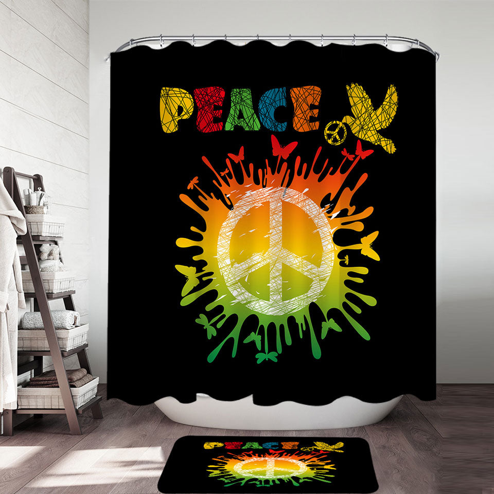 Dove and Butterflies Retro Peace Sign Shower Curtain