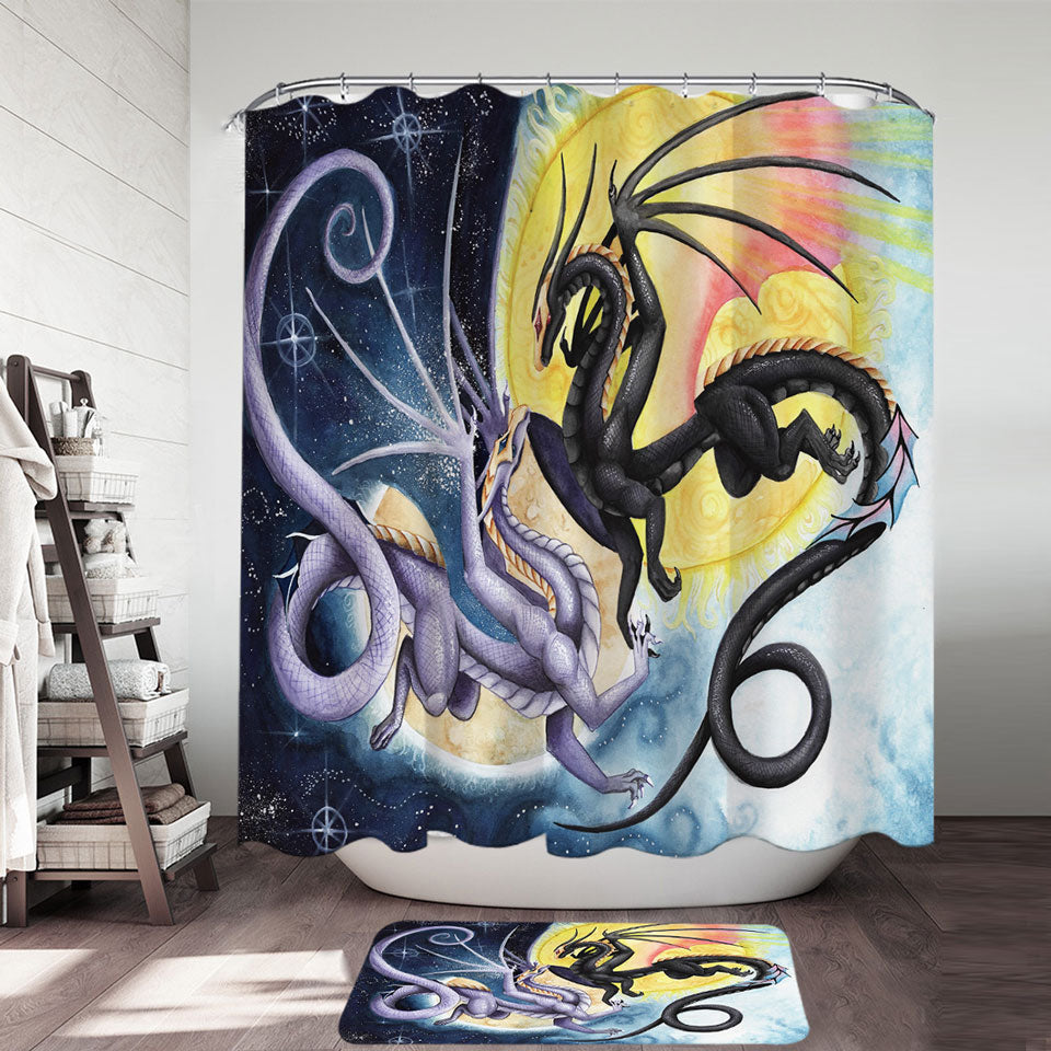 Dragons War Fantasy Art Sun vs Moon Shower Curtain
