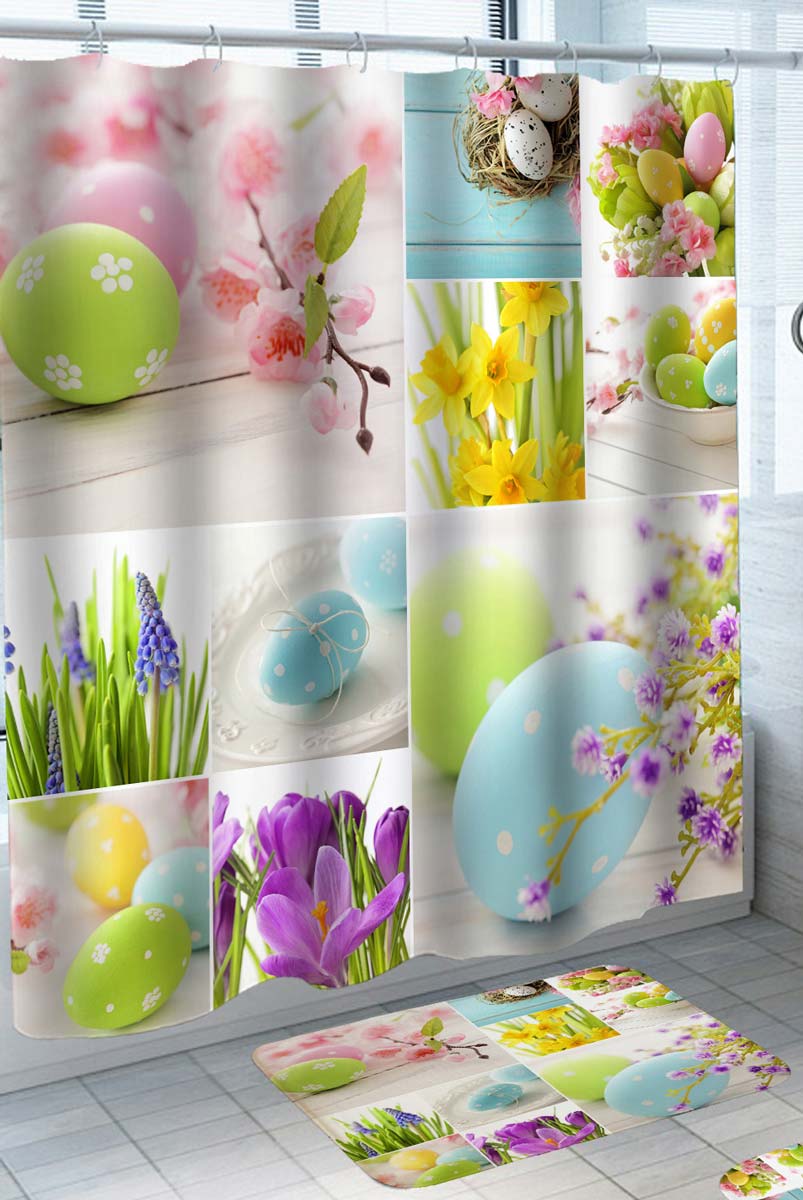 Easter Shower Curtain Mix Spring Flowers and Easter Eggs