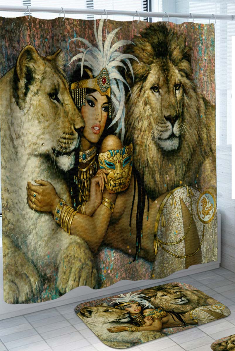 Egyptian Shower Curtain Princess Cleopatra and Lions