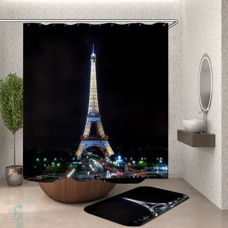 Eiffel Tower Shower Curtain and Bath Mat Set