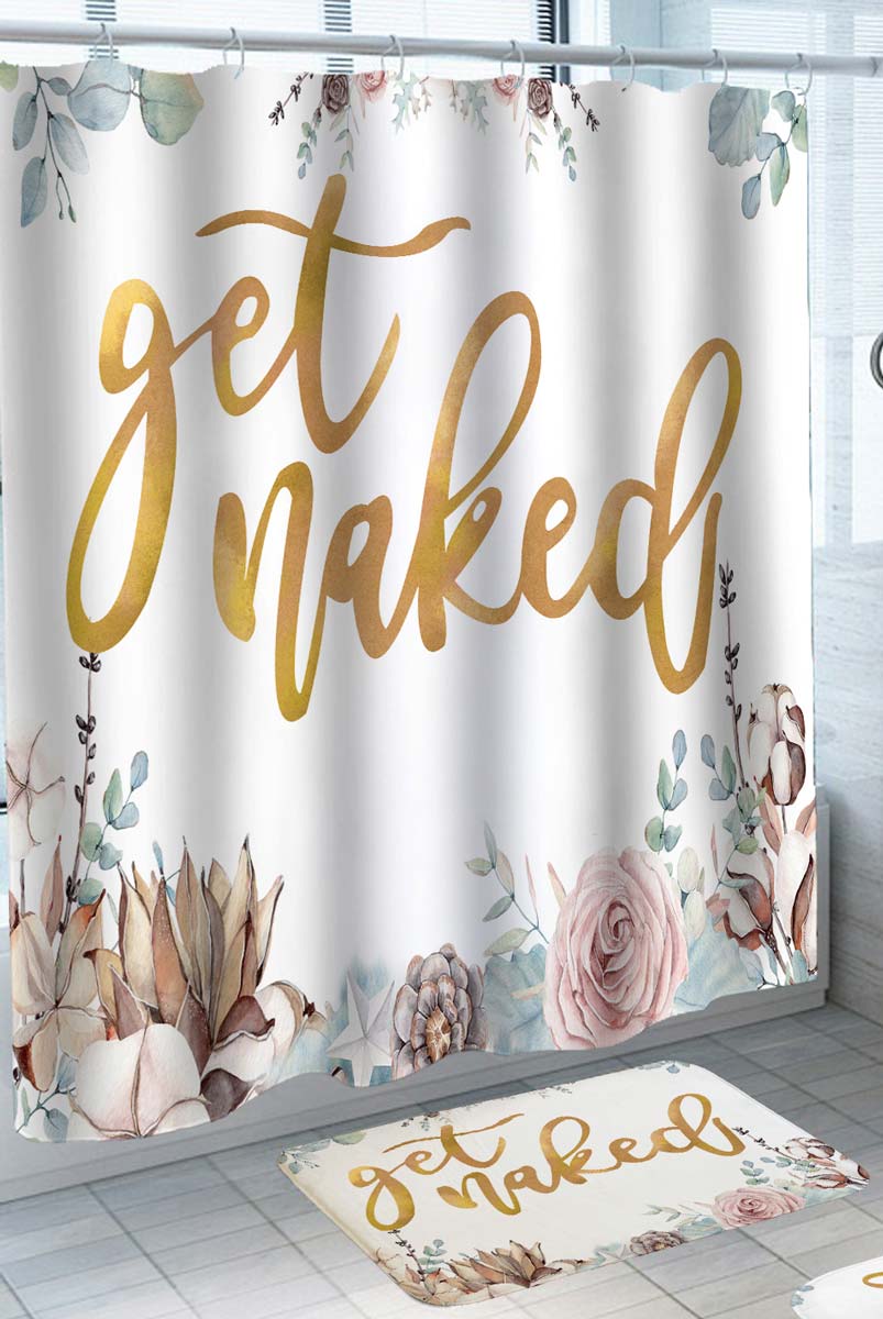 Elegant and Funny Shower Curtains Painted Flowers Get Naked