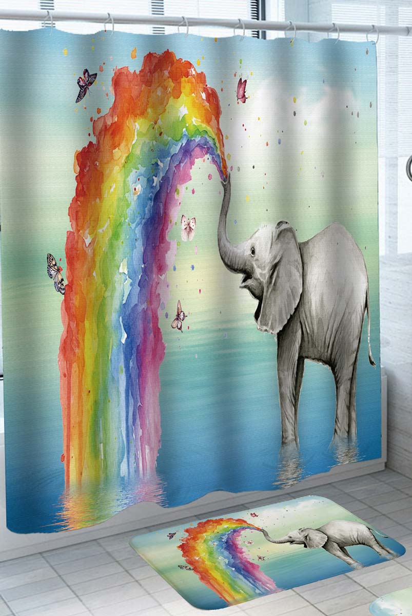 Elephant Shower Curtain Colorful Art Painting Elephant Sprays Rainbow