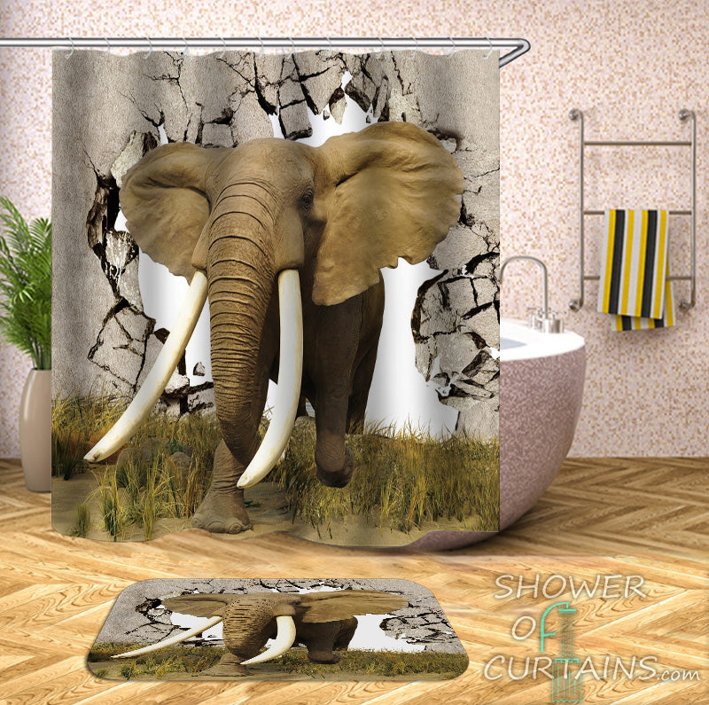 Elephant Shower Curtain - Elephant Breaks Its Way To Freedom