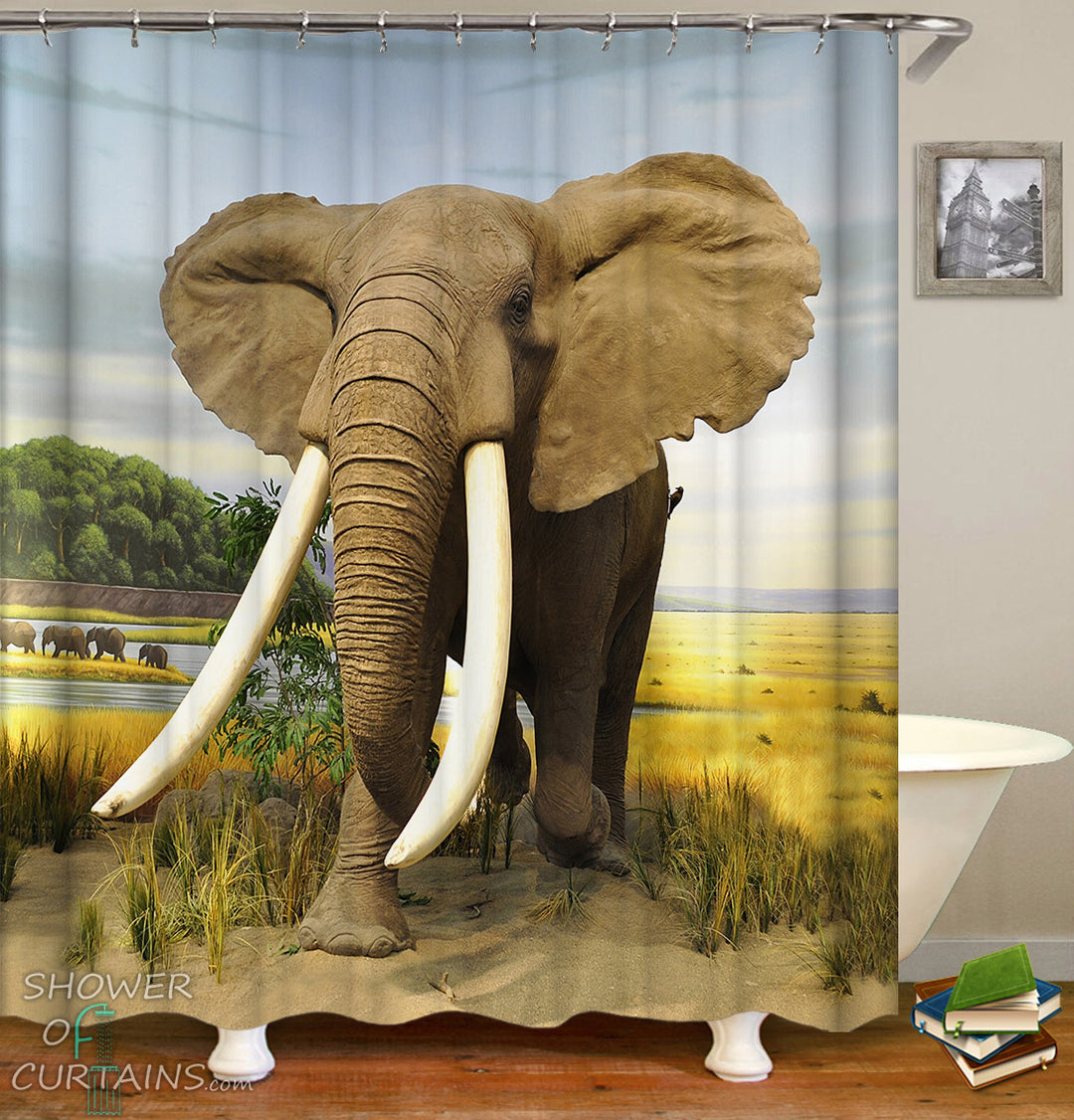 Elephant Shower Curtain - Mighty Elephant In The Wild