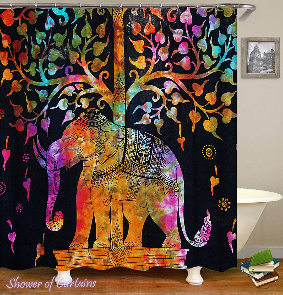 Elephant Shower Curtain of Colorful Indian Elephant Statue