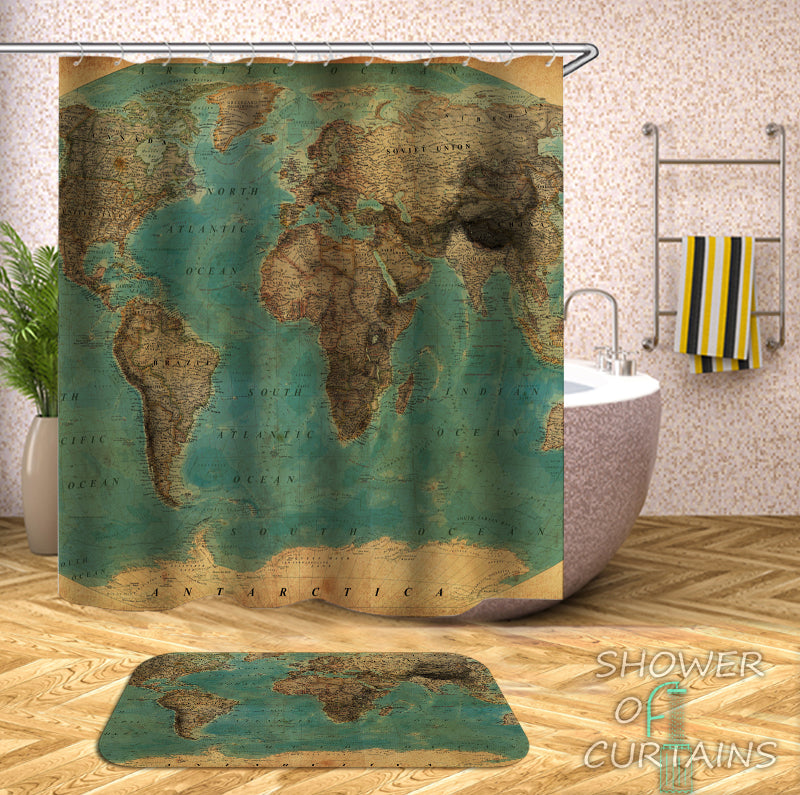 Embossment World Map Shower Curtain