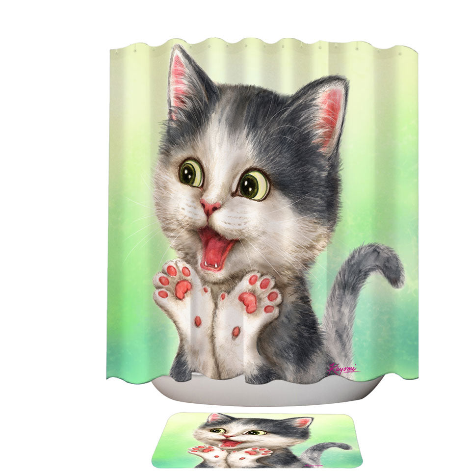 Excited Lovely Kitten Trendy Shower Curtains for Kids