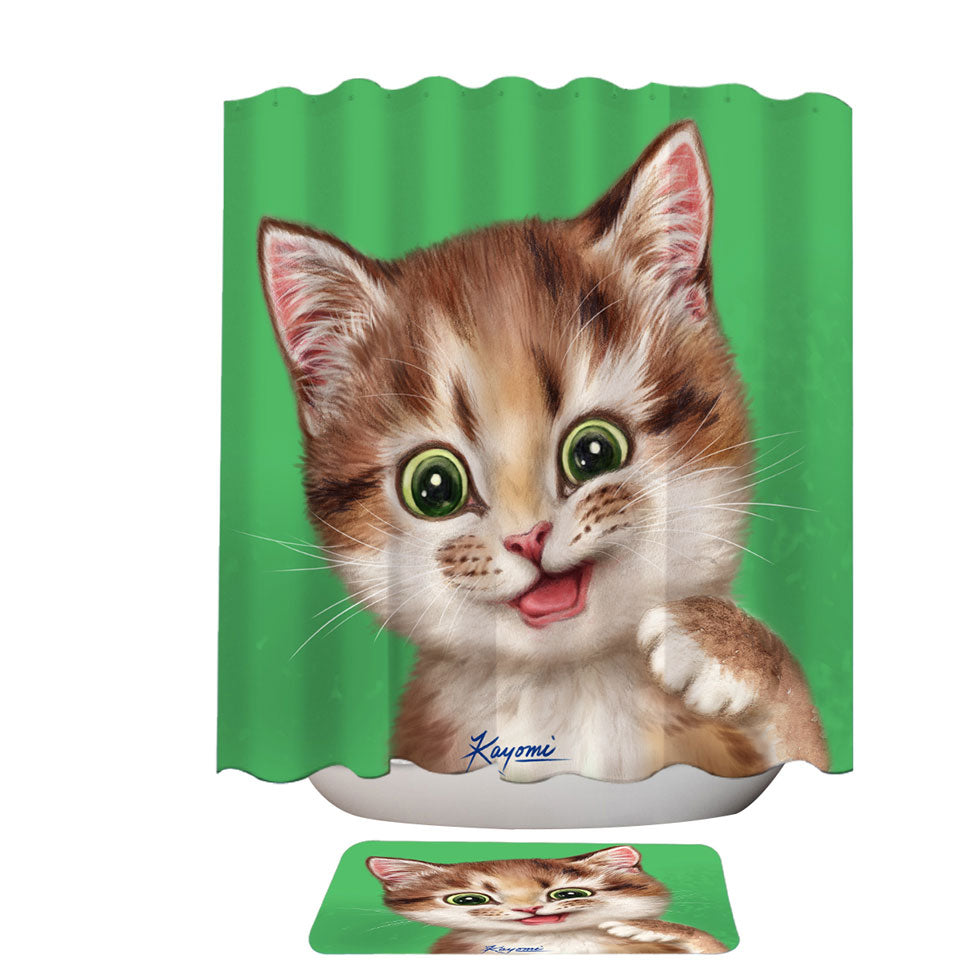 Fabric Shower Curtains Childrens Print Cute Kitten Playful Cat