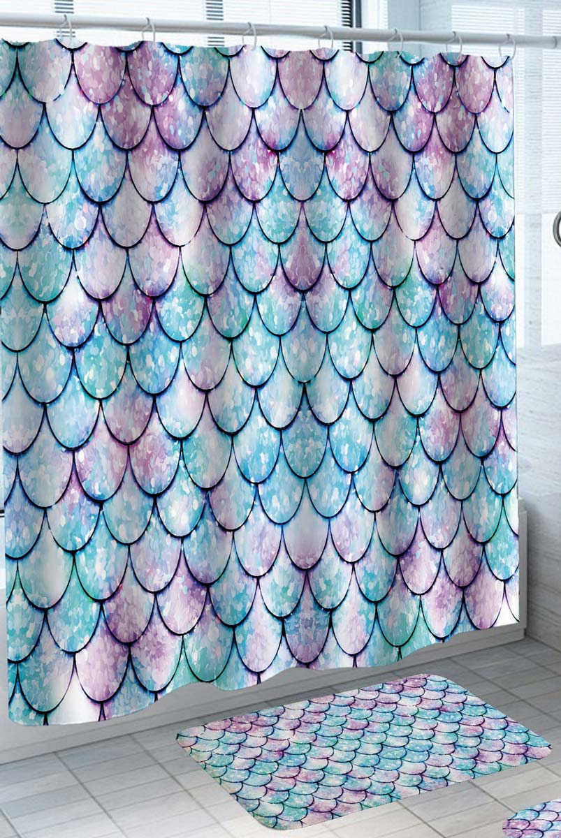 Fabric Shower Curtains with Bright Purplish Blue Mermaid Skin