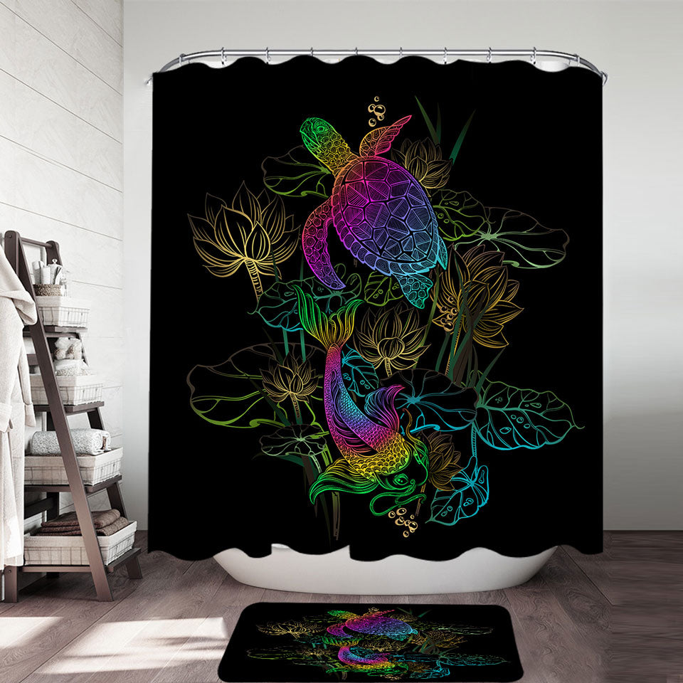 Japanese Koi Fish Wavy Art Print Shower Curtain Bathroom,waterproof  Washable 71x71in, Lucky Fish in the Ocean Print Modern Shower Curtain 