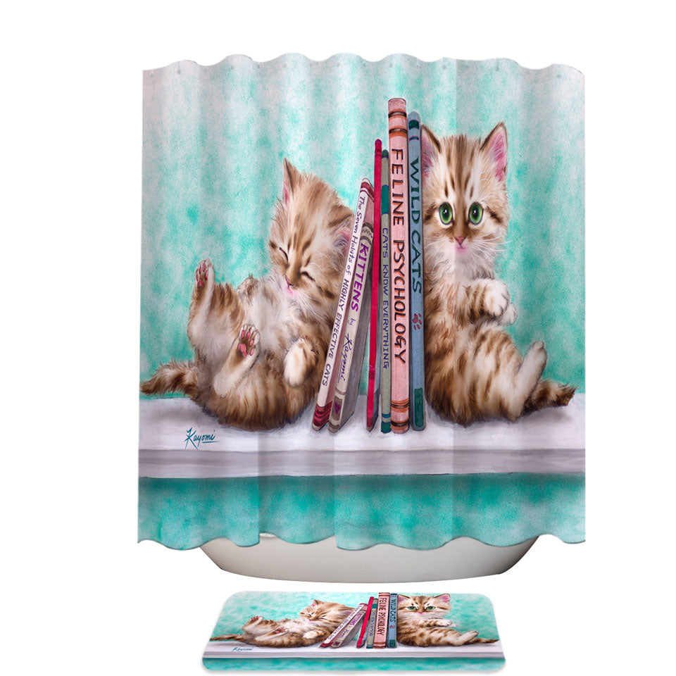 Fabric Shower Curtains with Funny Cute Cats Designs Books and Kittens