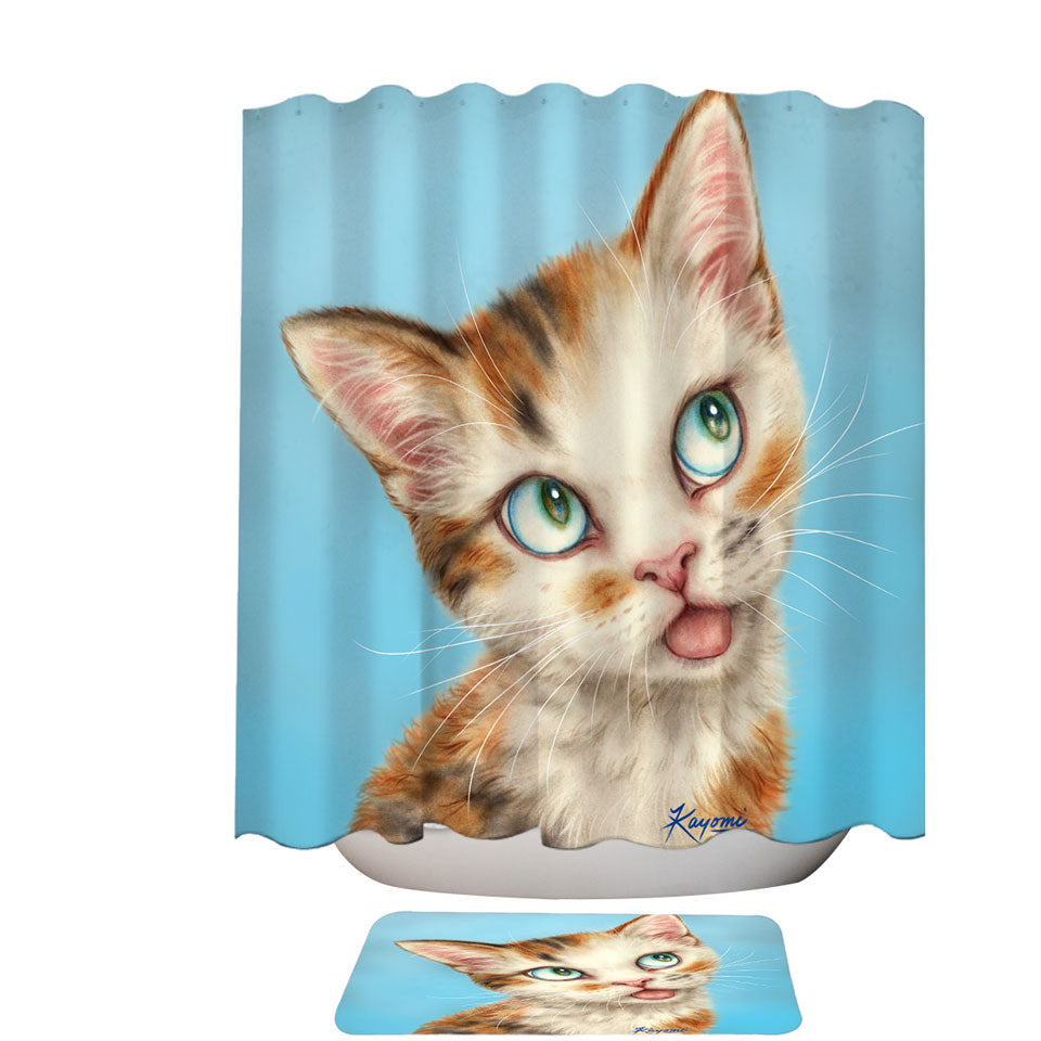 Fabric Shower Curtains with Kittens Cute Drawings Beautiful Ginger Tabby Cat