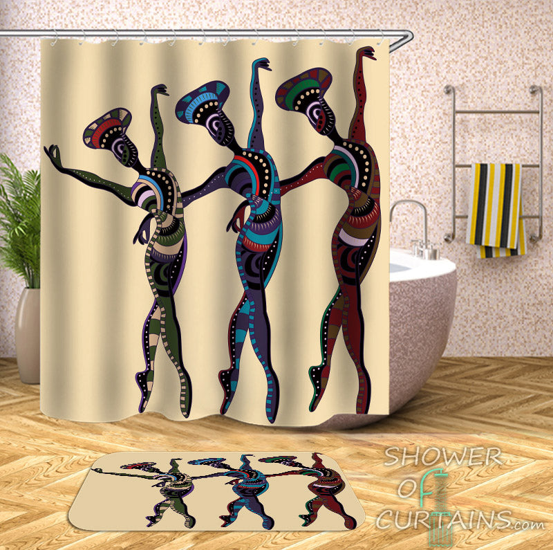 Fabric Shower Curtains of Multi Colored Oriental Ballet Dancing