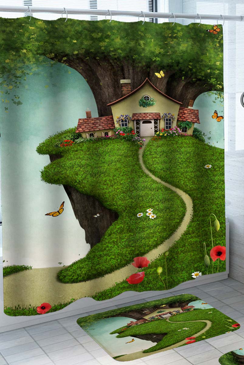 Fairy Tale House under the Tree Shower Curtains for Kids