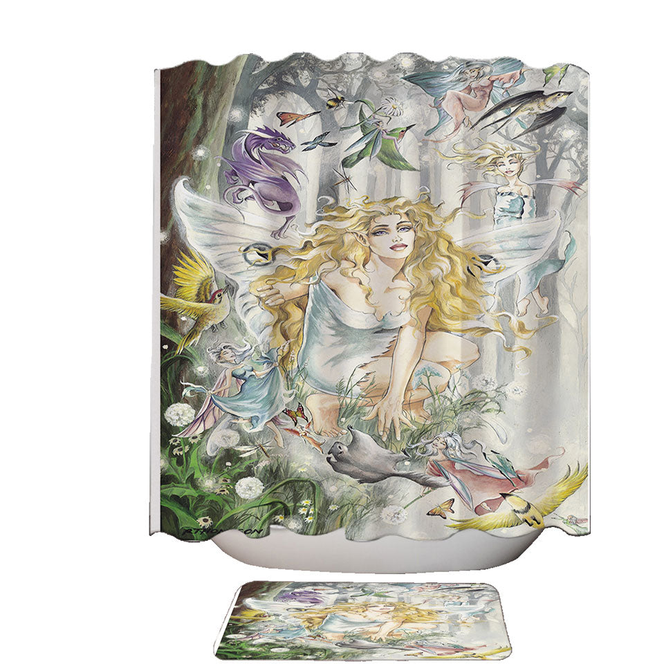 Fairytale Drawings Shower Curtains with Aria Fairy and Friends