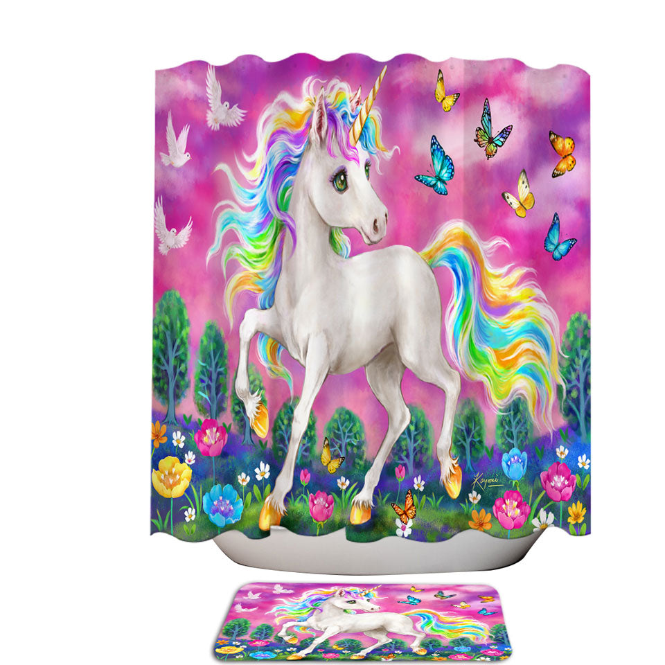Fairytale Magical Unicorn and Butterflies Shower Curtain