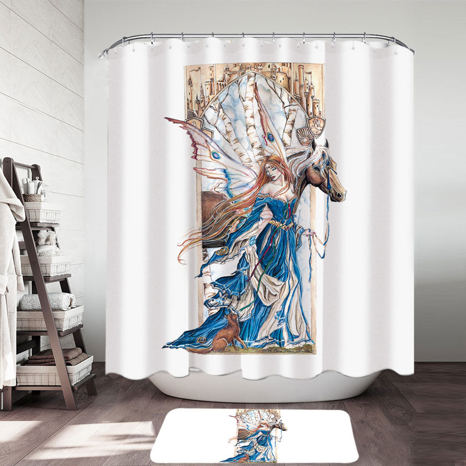Fairytale Shower Curtain Art Drawing Serenity Fairy and Horse
