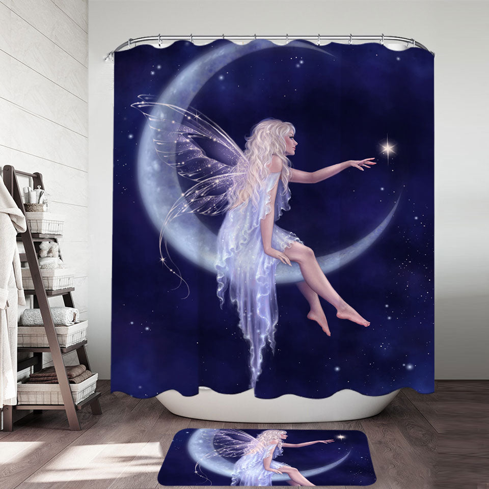 Fairytale Shower Curtains Art the Birth of Star Beautiful Moon Fairy