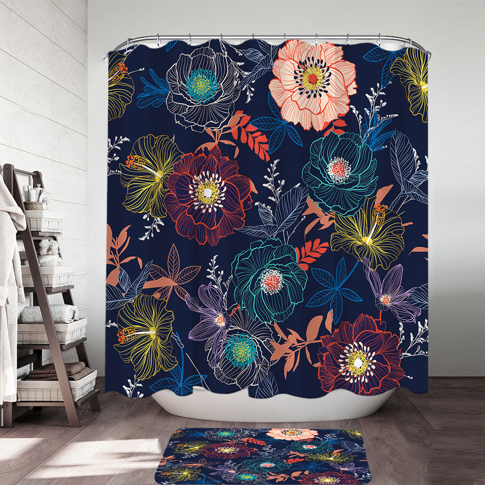 Fall Shower Curtains Multi Colored Flowers