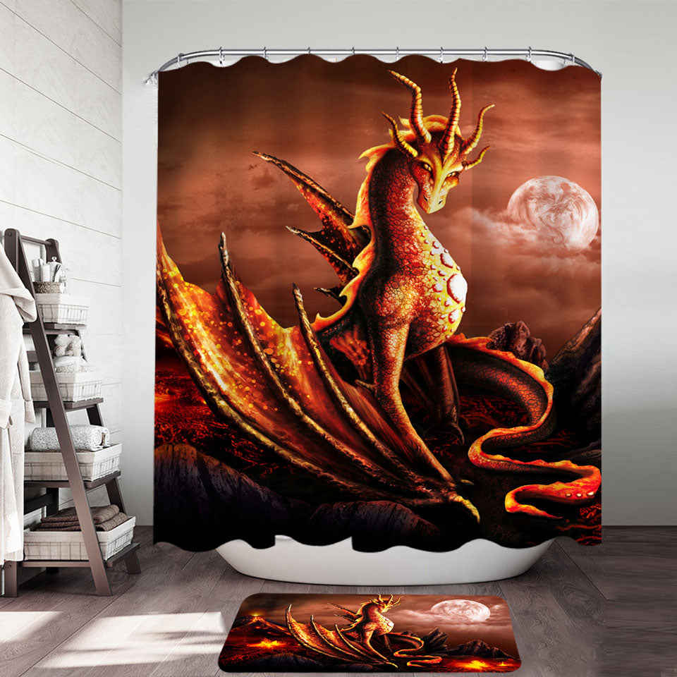 Fantasy Art Alessa the Volcano Lava Dragon Shower Curtains