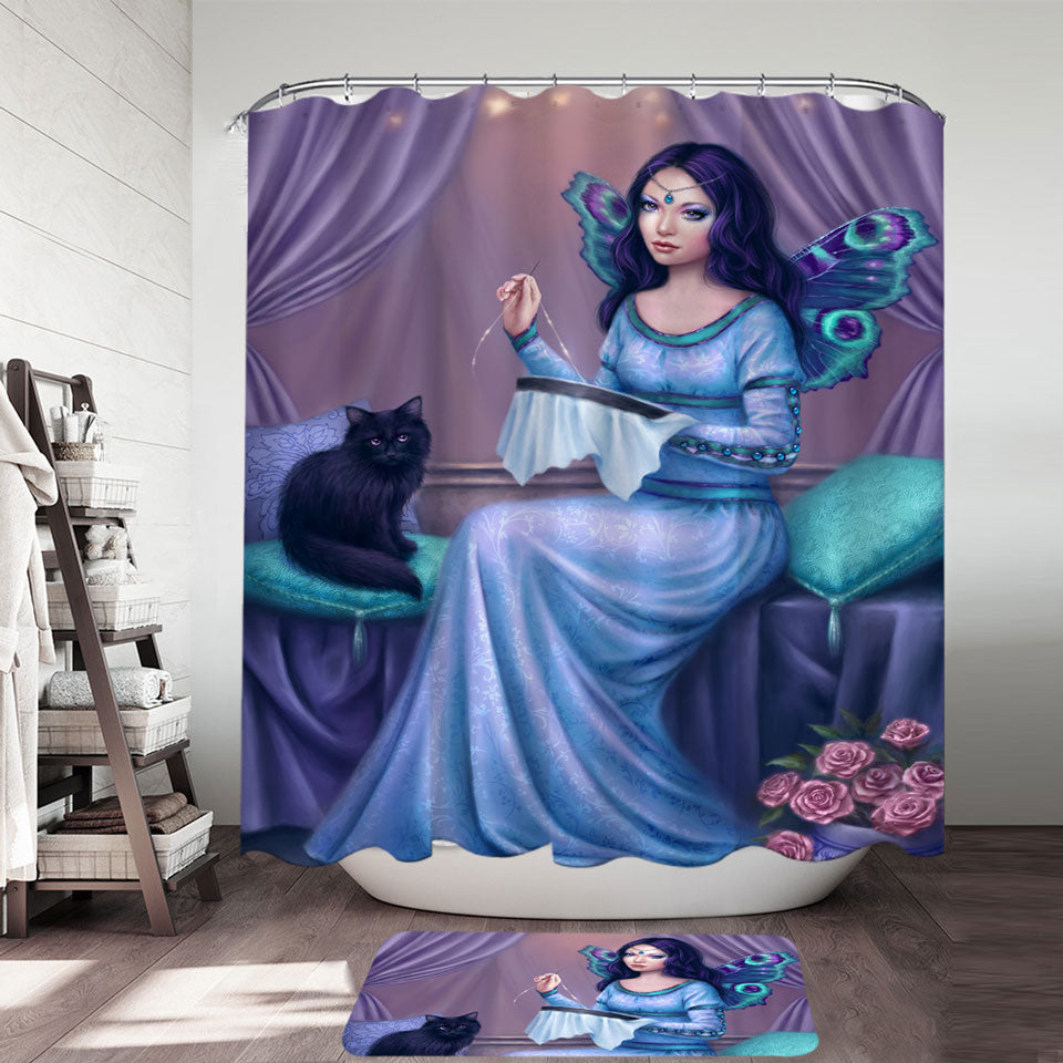 Fantasy Art Ariadne Princess Cat Fairy Shower Curtain