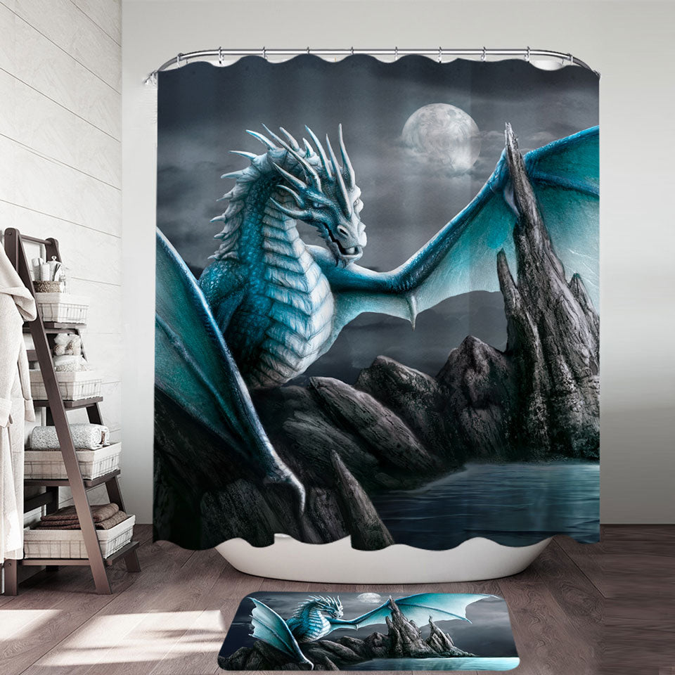 Fantasy Art Cameron Ice Blue Dragon Shower Curtain