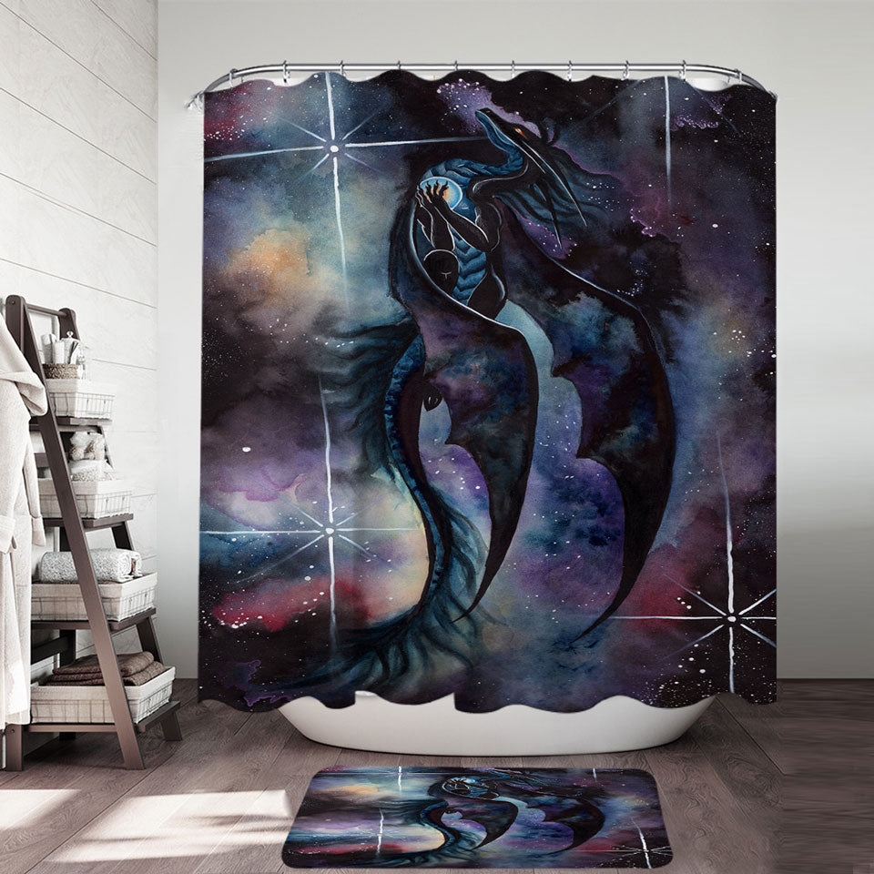 Fantasy Art Carried by Darkness Space Dragon Shower Curtain on Sale