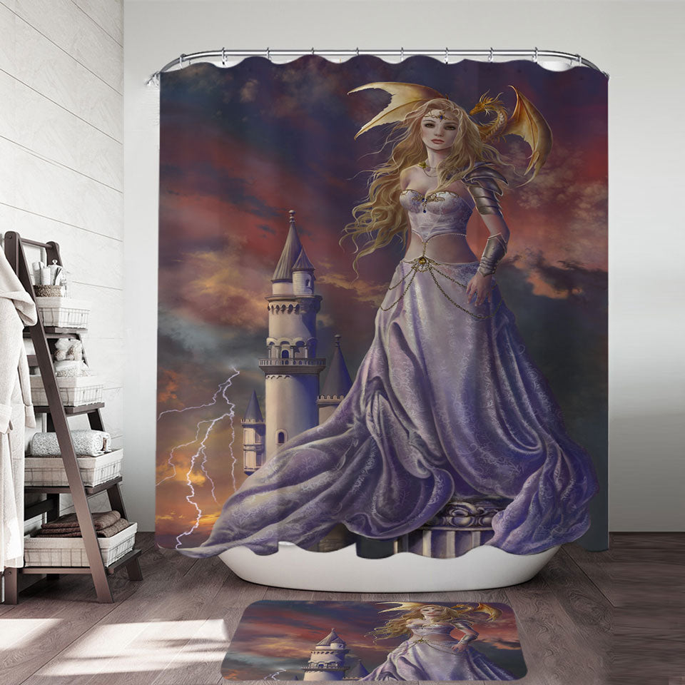 Fantasy Art Castle Shower Curtain the Beautiful Dragon Princess