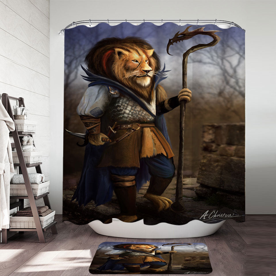 Fantasy Art Cool Lion Warrior Shower Curtains