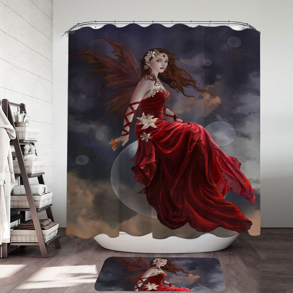 Fantasy Art Crimson Lily Pretty Woman Fairy Shower Curtain