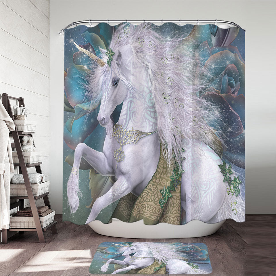 Fantasy Art Magical White Unicorn Shower Curtains