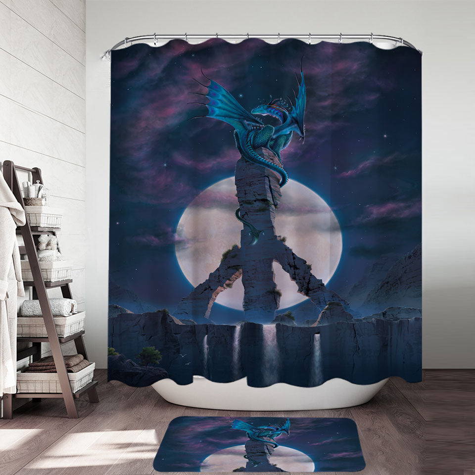 Fantasy Art Moon Peace Dragon Shower Curtains