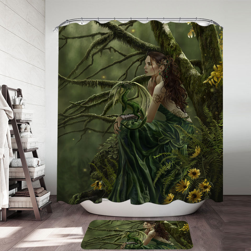 Fantasy Art Queen of Fate and Dragon Shower Curtain