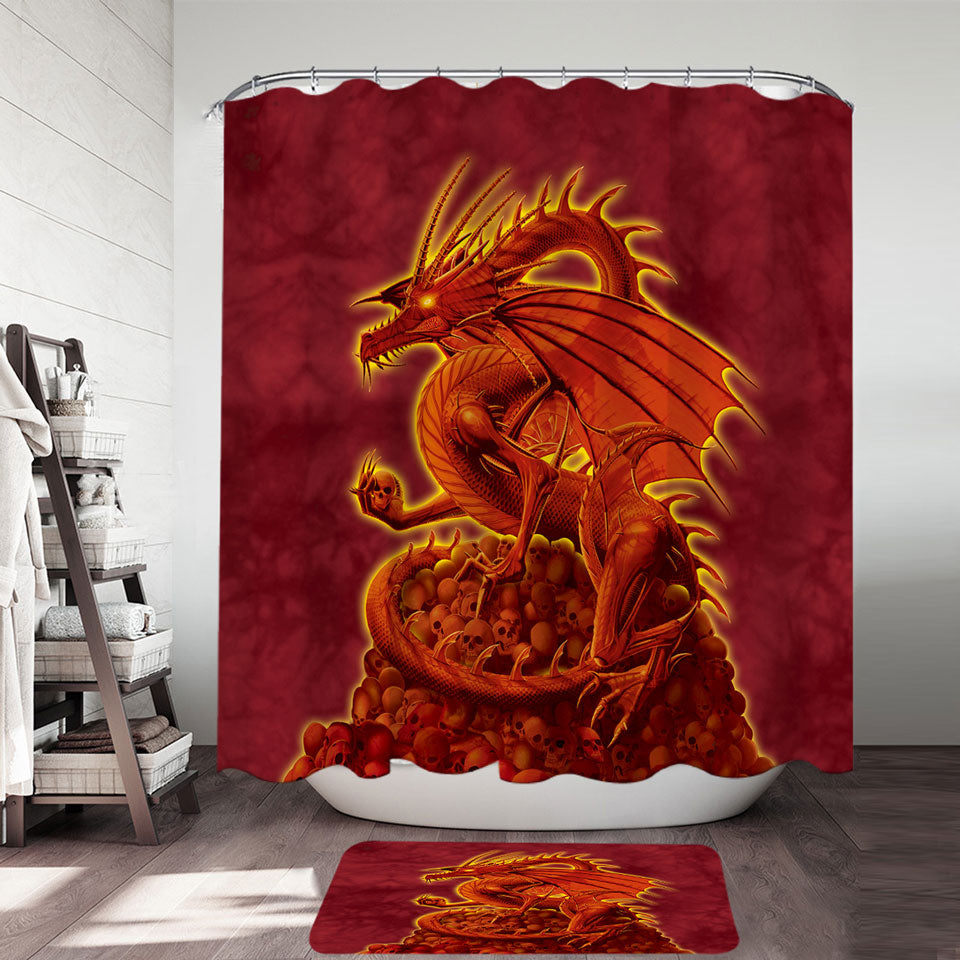 Fantasy Art Scary Human Skulls Red Dragon Shower Curtain