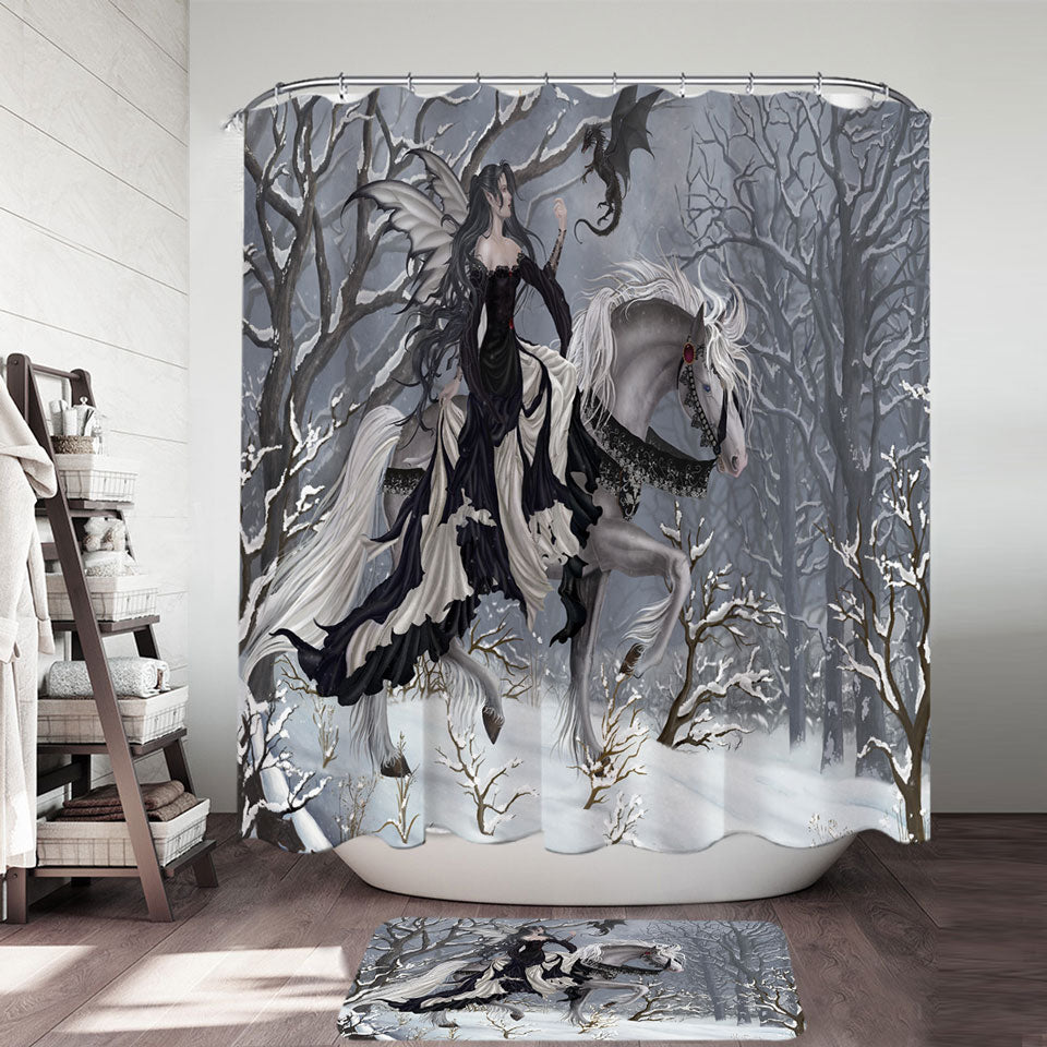Fantasy Art Shower Curtains the Dark Angel and Her Little Dragon