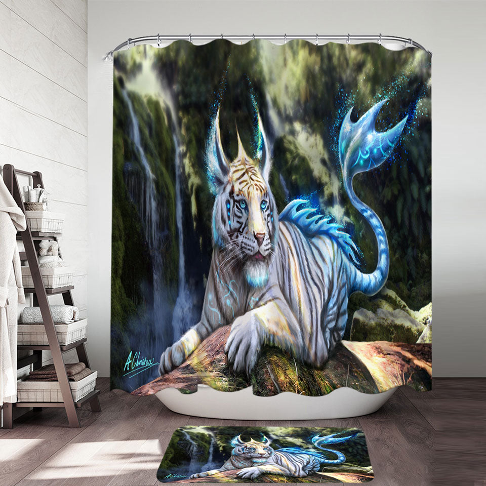 Fantasy Art White Nero Tiger Shower Curtain