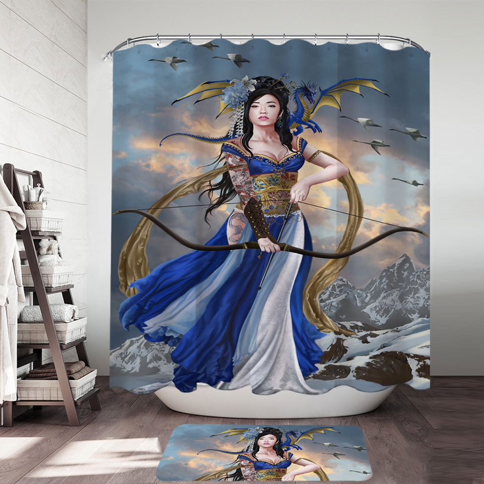 Fantasy Art Yukikaze Beautiful Japanese Archer Girl Shower Curtain