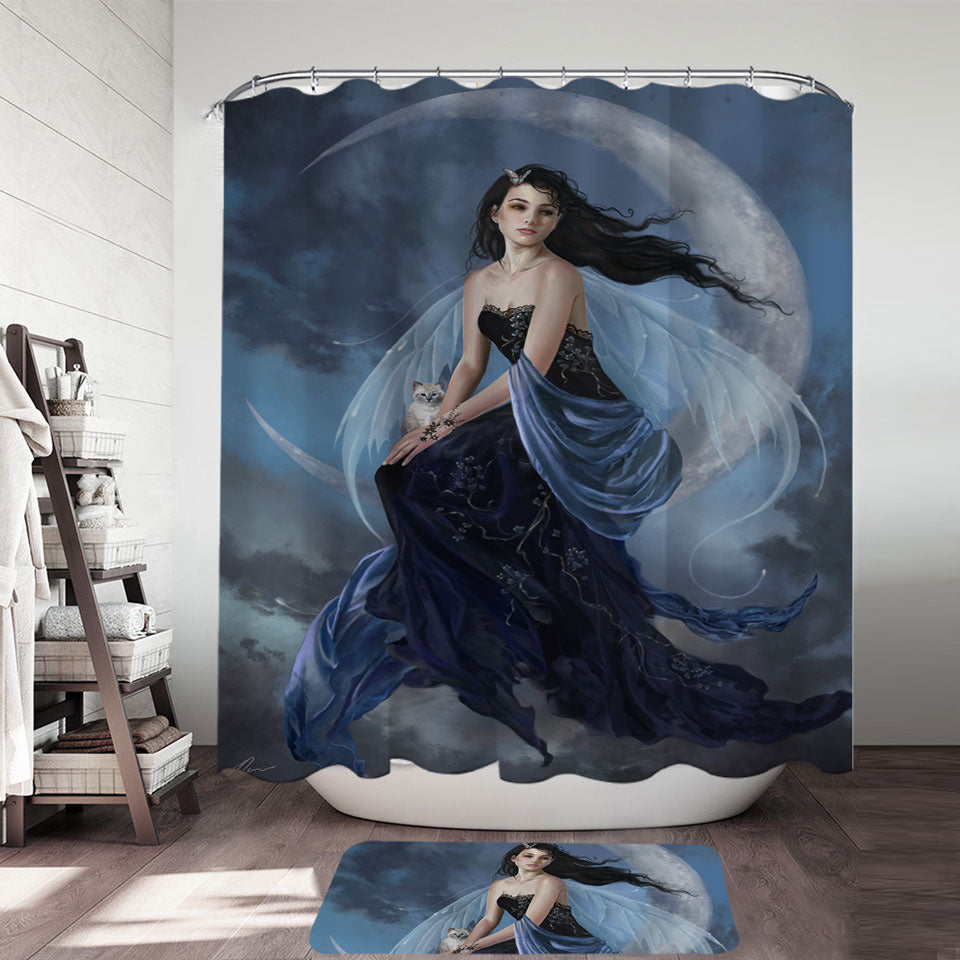 Fantasy Art the Moon Indigo Fairy Trendy Shower Curtains