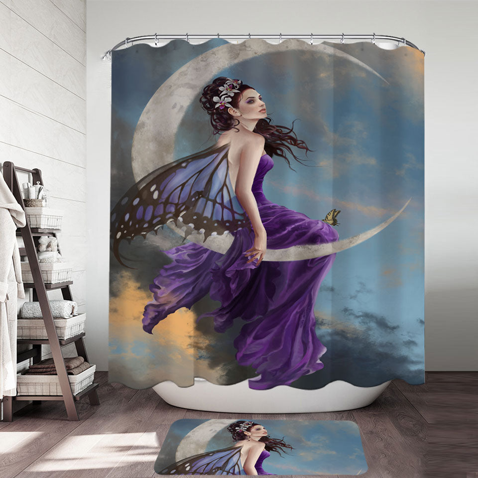 Fantasy Art the Pretty Purple Moon Fairy Fabric Shower Curtains