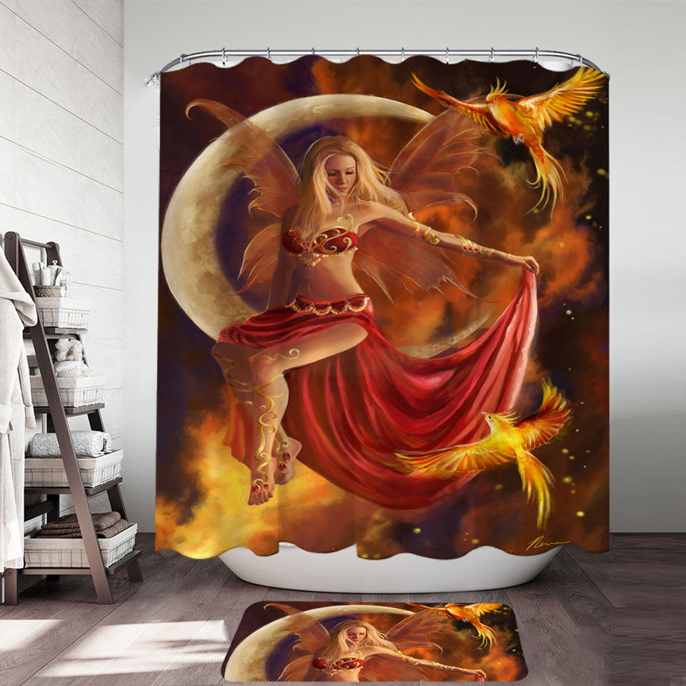 Fantasy Art the Red Fire Moon Fairy Shower Curtain
