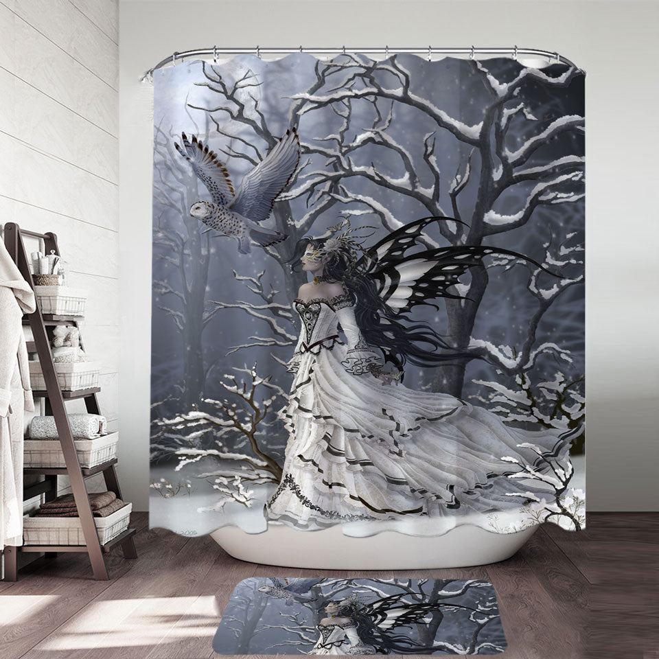 Fantasy Artwork Fairy the Queen of Owls Shower Curtains