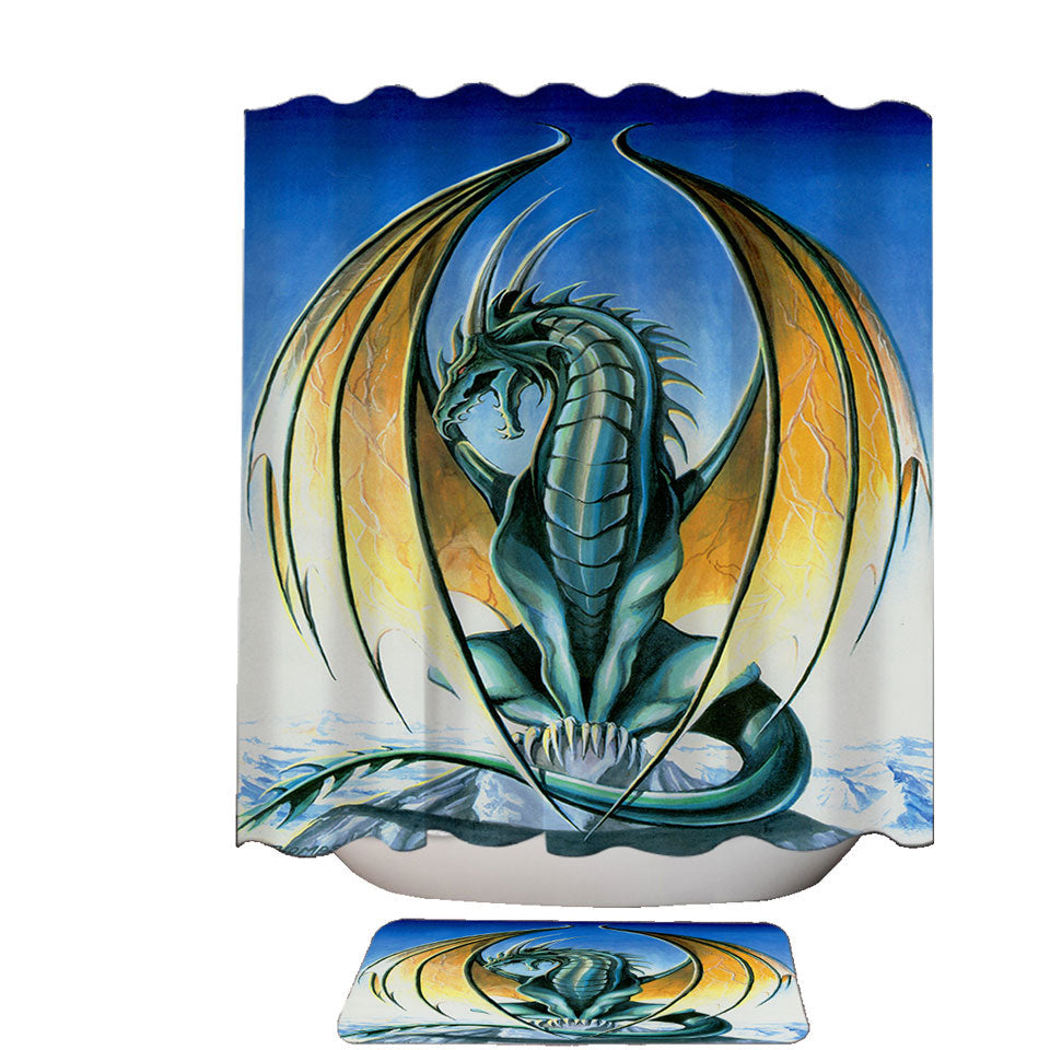 Fantasy Drawings Aerie Green Yellow Dragon Shower Curtain