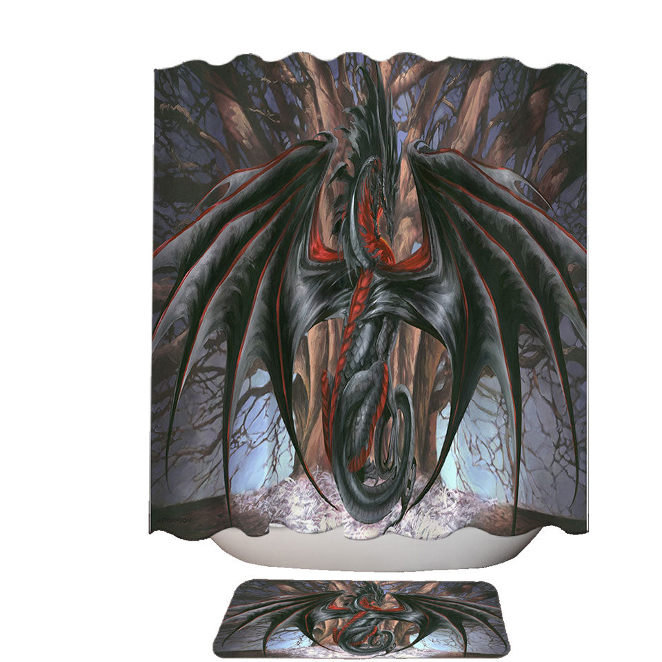 Fantasy Drawings Malice the Black Dragon Shower Curtain