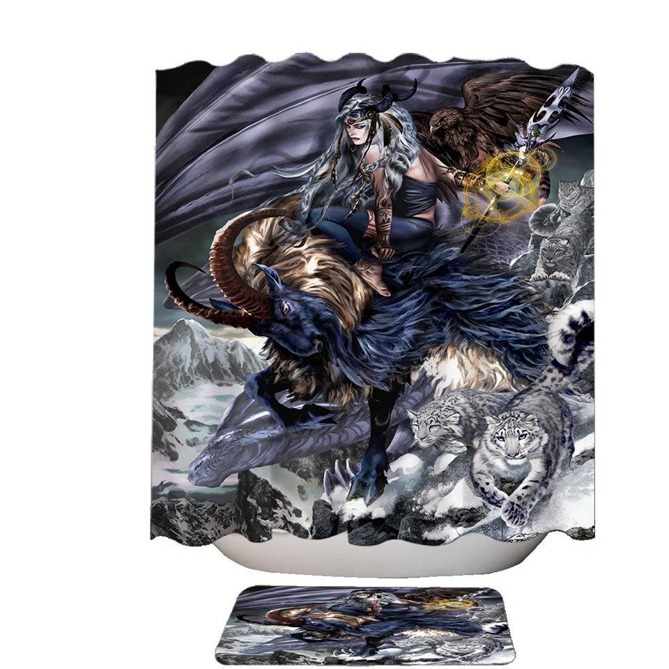 Fantasy Fabric Shower Curtains Aries Warrior and Legendary Creatures