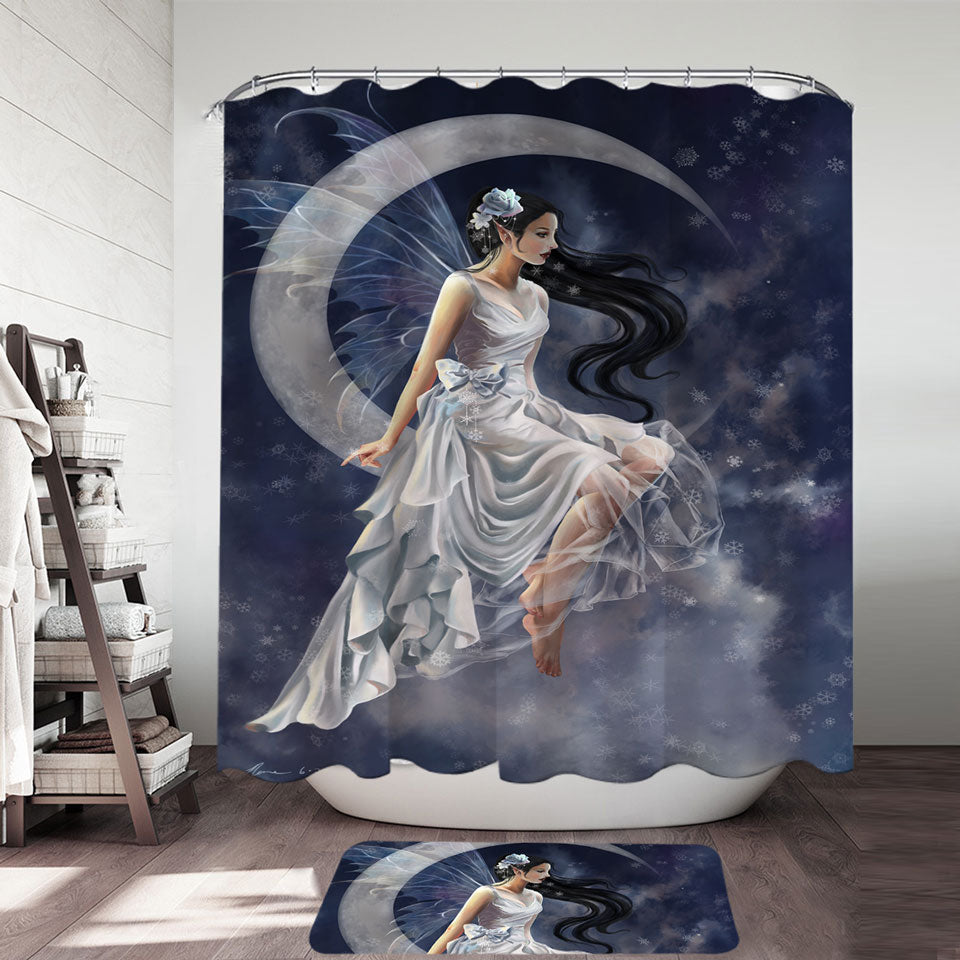 Fantasy Fabric Shower Curtains Art Moon and the Beautiful Frost Fairy