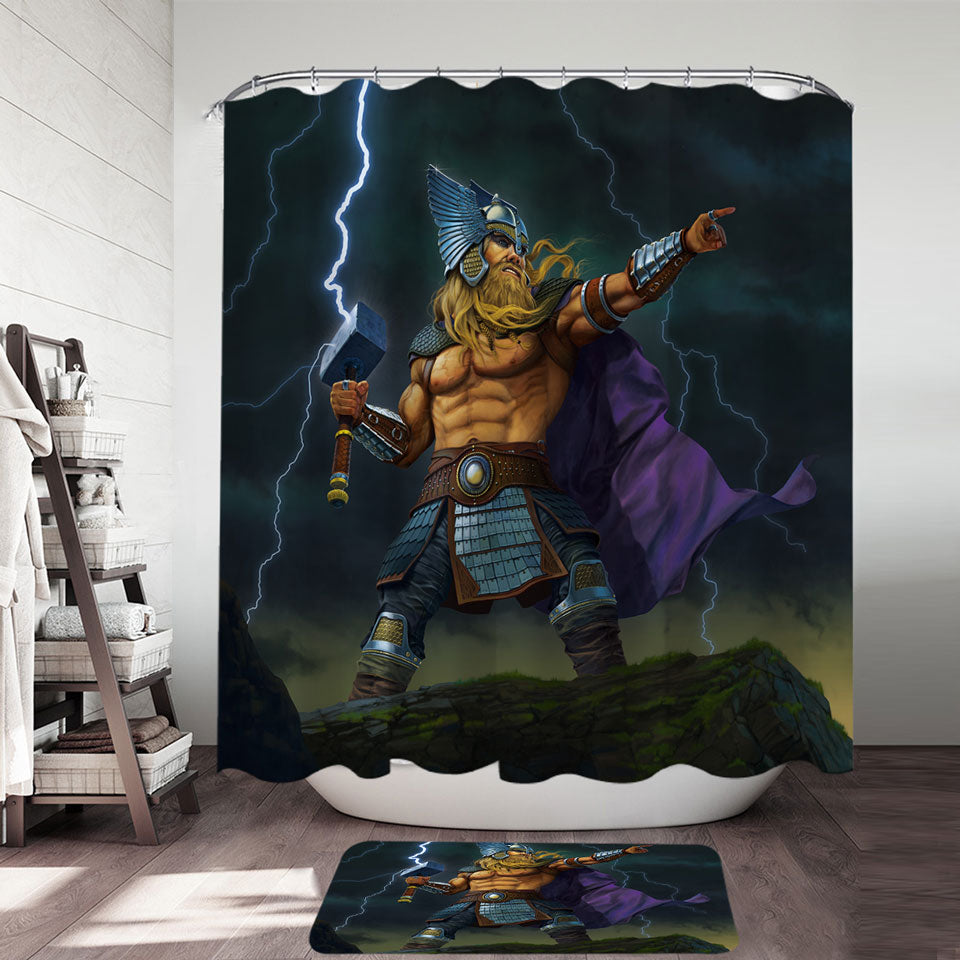 Fantasy Mythology Art God of Thunder Thor Shower Curtain