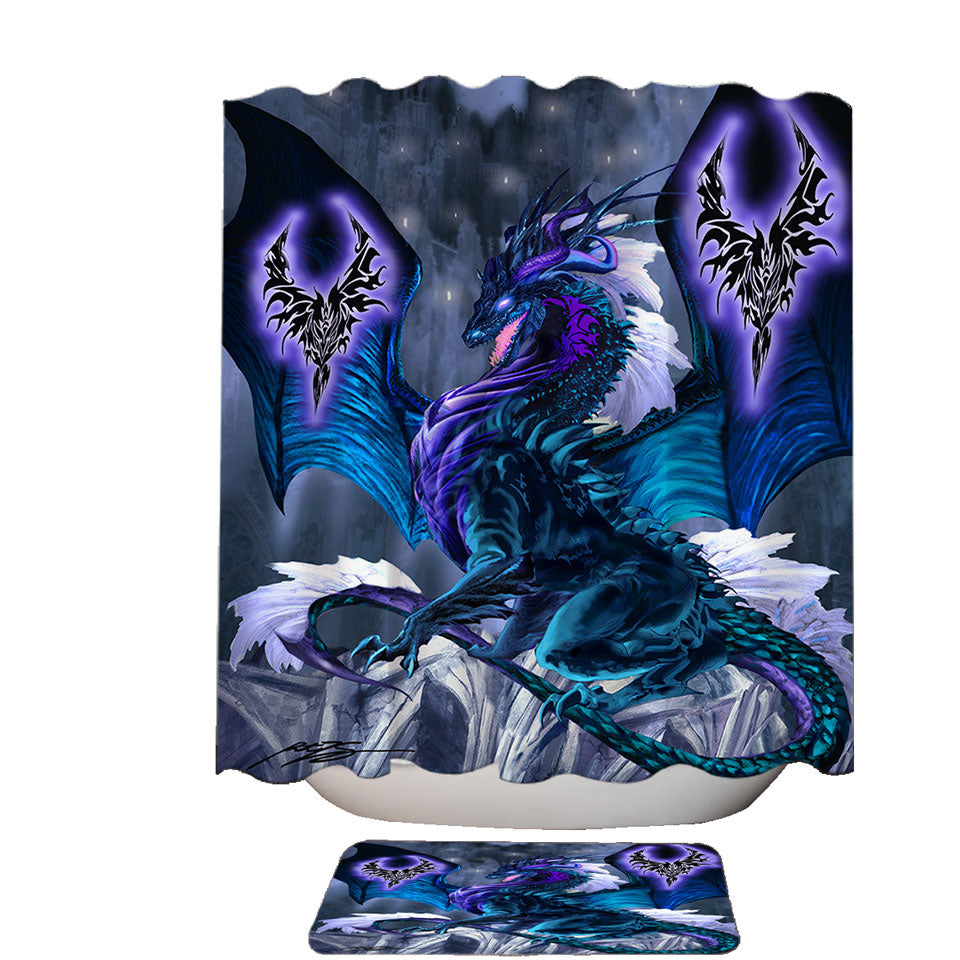 Fantasy Relic Blue Dragon Shower Curtain Trend